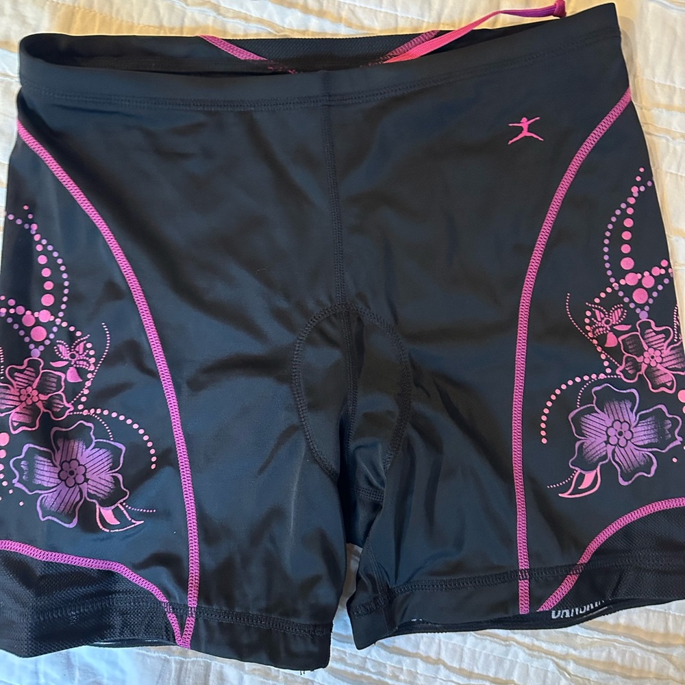 Danskin Black and Pink Floral Triathlon Shorts